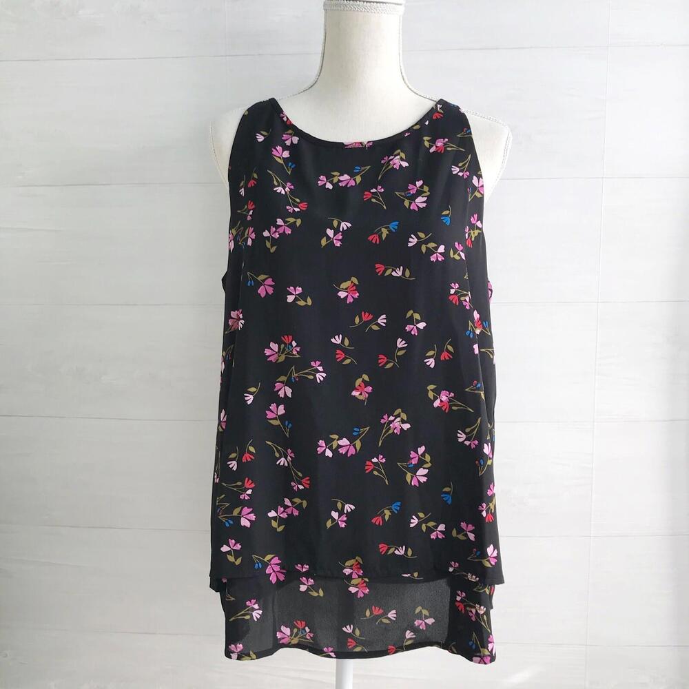 Lifestyle Attitude - Black floral sleeveless layered top, L
